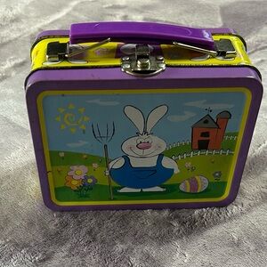 Vintage Purple and Yellow Bunny Metal Lunchbox